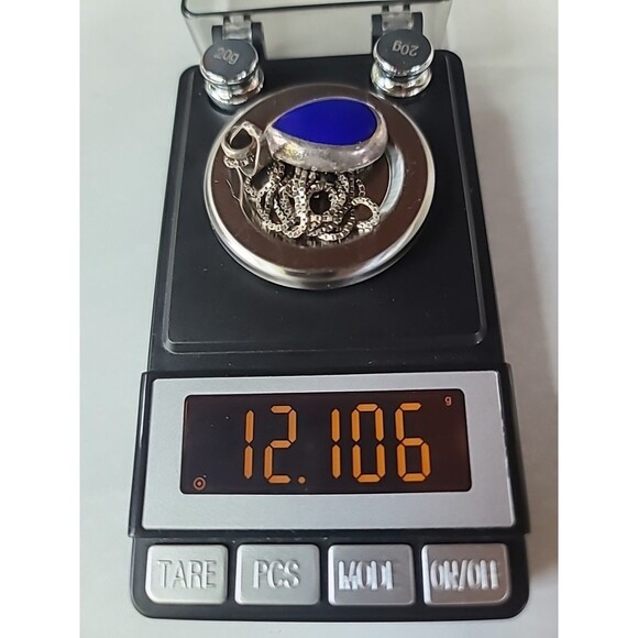 925 Sterling Silver Faux Stone Blue Inlay Pendant Necklace Vintage - Picture 8 of 11